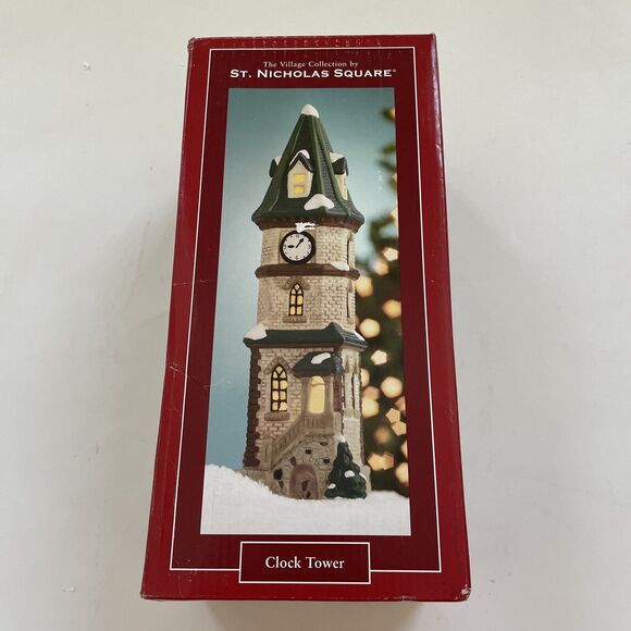St Nicholas Square Clock Tower Lighted Village Collection Holiday Decor NO LIGHT - Picture 1 of 10